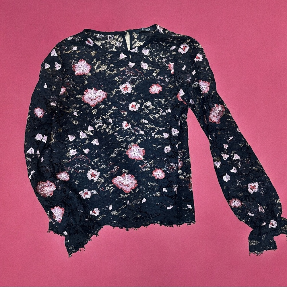 Black floral lace seethrough top size S. Made in Italy.